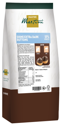 Master Martini Shine特濃黑朱古力扣包裝袋,17%可可塗層,適用於曲奇和蛋糕,1公斤。